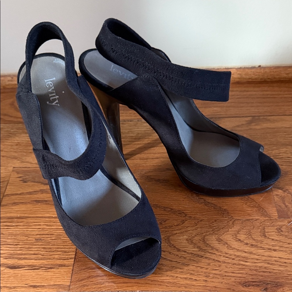 Levity Black Peep-Toe Heels